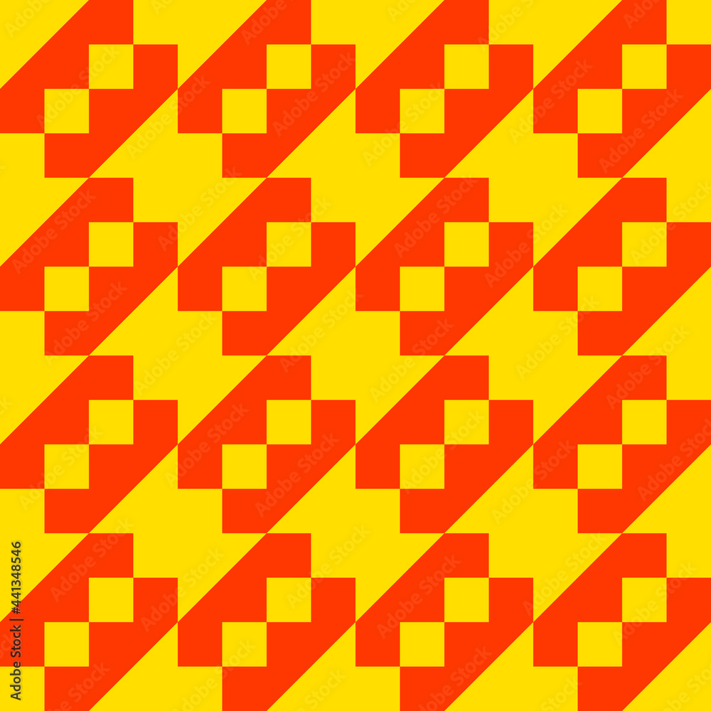 Poster Diagonal red and yellow toothed shapes. Vector seamless pattern.
