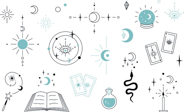 isolated illustrations magic and divination elements vector set