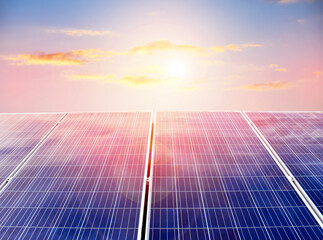 Photovoltaic panels installed on the rooftop, sunlight edited background, concept for sustainable...
