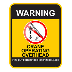 Warning Crane Operating Overhead Stay Out From Under Suspened Loads Symbol Sign