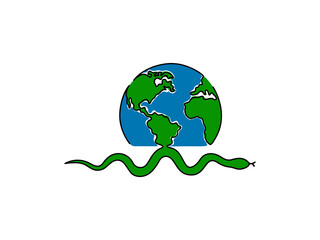 One continuous line drawing world concept. Simple planet and snake. The minimalist design of minimalism is isolated on white background.