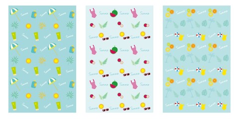 Set of Summer concept pattern illustration. summer icons illustration. Vector illustration. Summer frame, template, card and background design elements.