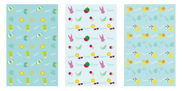 Set of Summer concept pattern illustration. summer icons illustration. Vector illustration. Summer frame, template, card and background design elements.