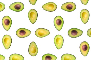 Avocado pattern on white background. Top view.