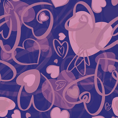 Valentines seamless pattern with hearts on blue background