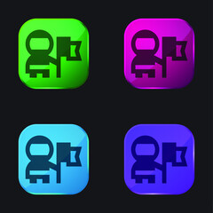 Astronaut four color glass button icon