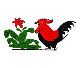 Vector image of a rooster that is often in ancient bowls in Indonesia