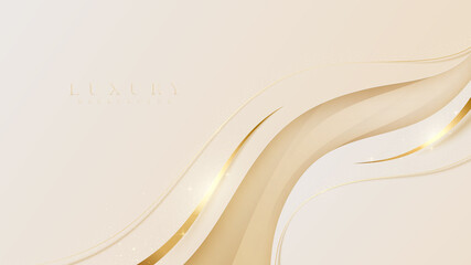Elegant pastel light brown abstract background combined with golden line curve elements. modern luxury design template vector illustration.