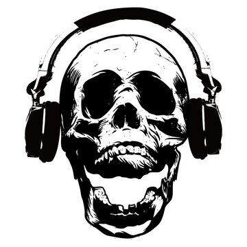 音楽を聴くガイコツ