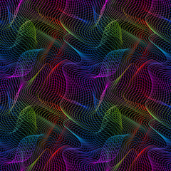 Vector moire seamless pattern of thin gradient lines. Abstract multicolor texture for textile or wrapping design.