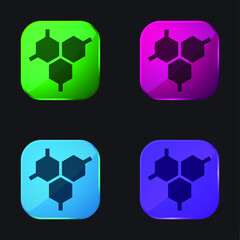Biological Molecule four color glass button icon
