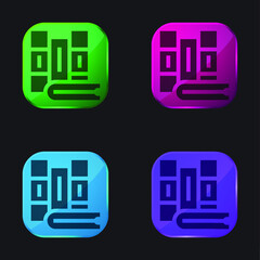 Books four color glass button icon