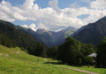 Fototapeta na wymiar A view of Trettach valley in Oberstdorf, Bavaria, Germany