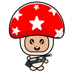 vector cartoon character cute mascot costume mushroom with gun
