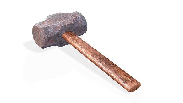Rusty metal sledge hammer isolated on white background. 3d render illustration