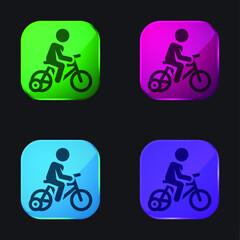 Fototapeta premium Bicycle four color glass button icon