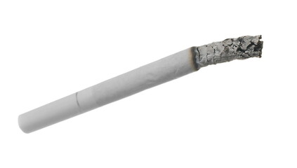 Cigarette stub with ash isolated on white background with clipping path