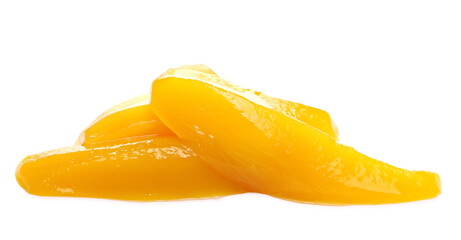 Mango fruit slices isolated on white background