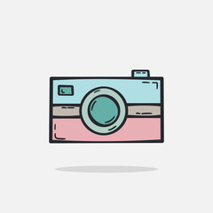 Hand drawn camera icon Design Template. vector sketch doodle illustration isolated on white background. Summer vacation and leisure symbol.
