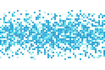 Abstract blue cyan winter mosaic background. Aqua blue colored square tiles. Pixel clean backdrop with copy space. Vector