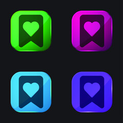 Bookmark four color glass button icon
