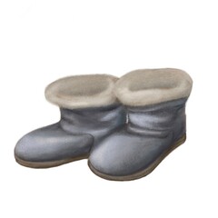 home shoes made of wool, hand drawn illustration, watercolor pencils clipart