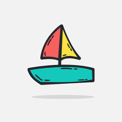 Hand drawn Boat icon Design Template. vector sketch doodle illustration isolated on white background. Summer vacation and leisure symbol.