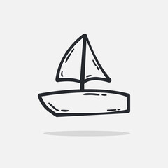 Hand drawn Boat icon Design Template. vector sketch doodle illustration isolated on white background. Summer vacation and leisure symbol. Perfect For coloring books and stickers.