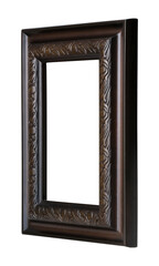 Wooden frame for paintings, mirrors or photo in perspective view isolated on white background. Design element with clipping path