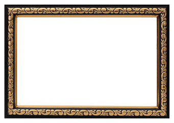 Golden frame for paintings, mirrors or photo isolated on white background. Design element with clipping path