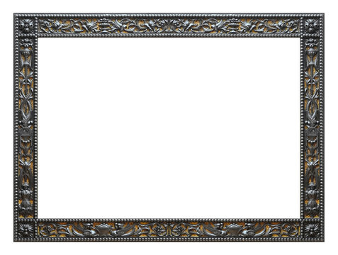 Silver and gold frame for paintings, mirrors or photo isolated on white background. Design element with clipping path