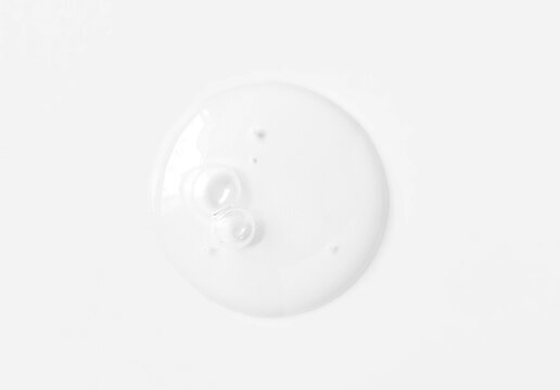 Clear Transparent Circle Spot With Bubbles Cosmetic Product Texture Isolated On White Background. Facial Serum Smear, Shower Gel Smudge, Shampoo, Essence Swatch