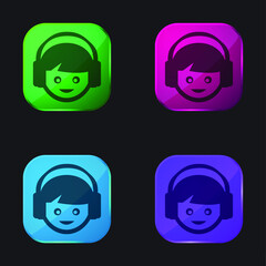 Boy With Headphones four color glass button icon