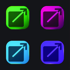 Black Square Button With An Arrow Pointing Out To Upper Right four color glass button icon