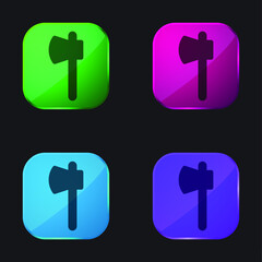 Axe four color glass button icon