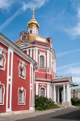 Fototapeta na wymiar The church of Nikita the Martyr was built in the Baroque style and has remained unchanged to this day. The architecture of the temple feels the approach of the classical era. 