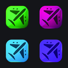 Airplane four color glass button icon