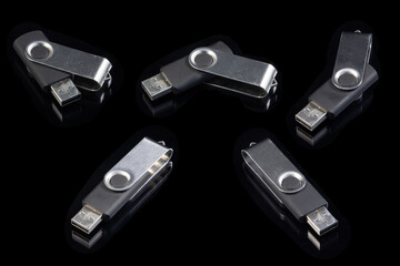 Usb stick or flash drive isolated on black background