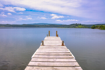 Wooden jetty in Lake Rotoiti, New zealand