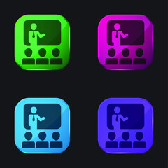 Audience In Presentation Of Business four color glass button icon