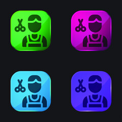 Barber four color glass button icon