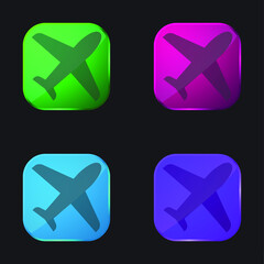 Airplane four color glass button icon