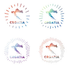 Croatia low poly sunburst set. Logo of the country in a geometric polygonal style. Vector illustration.