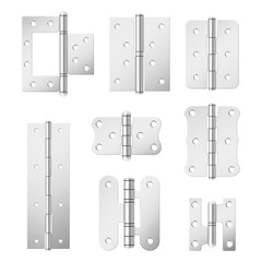 Collection section of steel door hinges vector illustration various metallic mortise equipment - obrazy, fototapety, plakaty