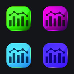 Bar Chart And Polyline four color glass button icon
