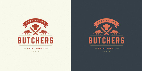 Steak house logo vector illustration bulls with knifes silhouette good for farm or restaurant badge
