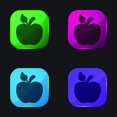 Apple With Little Leaf four color glass button icon