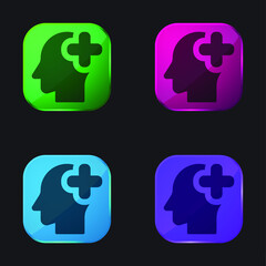 Brain Organ four color glass button icon