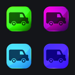 Black Delivery Small Truck Side View four color glass button icon