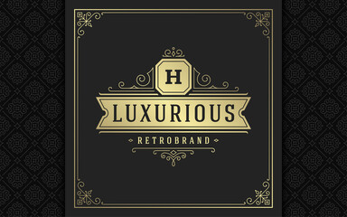 Vintage logo elegant flourishes line art graceful ornaments victorian style vector template design